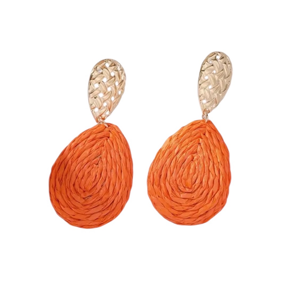 Orange Raffia Grass Dangle Earrings